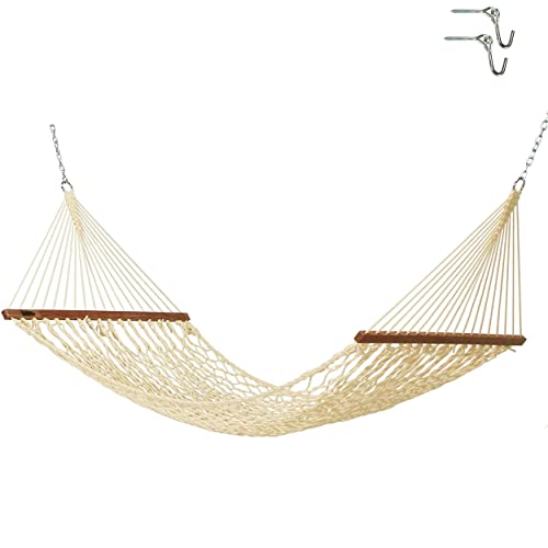 Hatteras Hammocks DC11OT Small Oatmeal Duracord Rope Hammock with Free Extension Chains  Tree Hooks Handcrafted in The USA Accommodates 1 Person 450 LB Weight Capacity 11 ft x 45 in